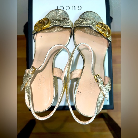 GUCCI Sexy Metallic Laminate Leather Mid Heel Sandal Double US Size 6, with Box. - Picture 8 of 16